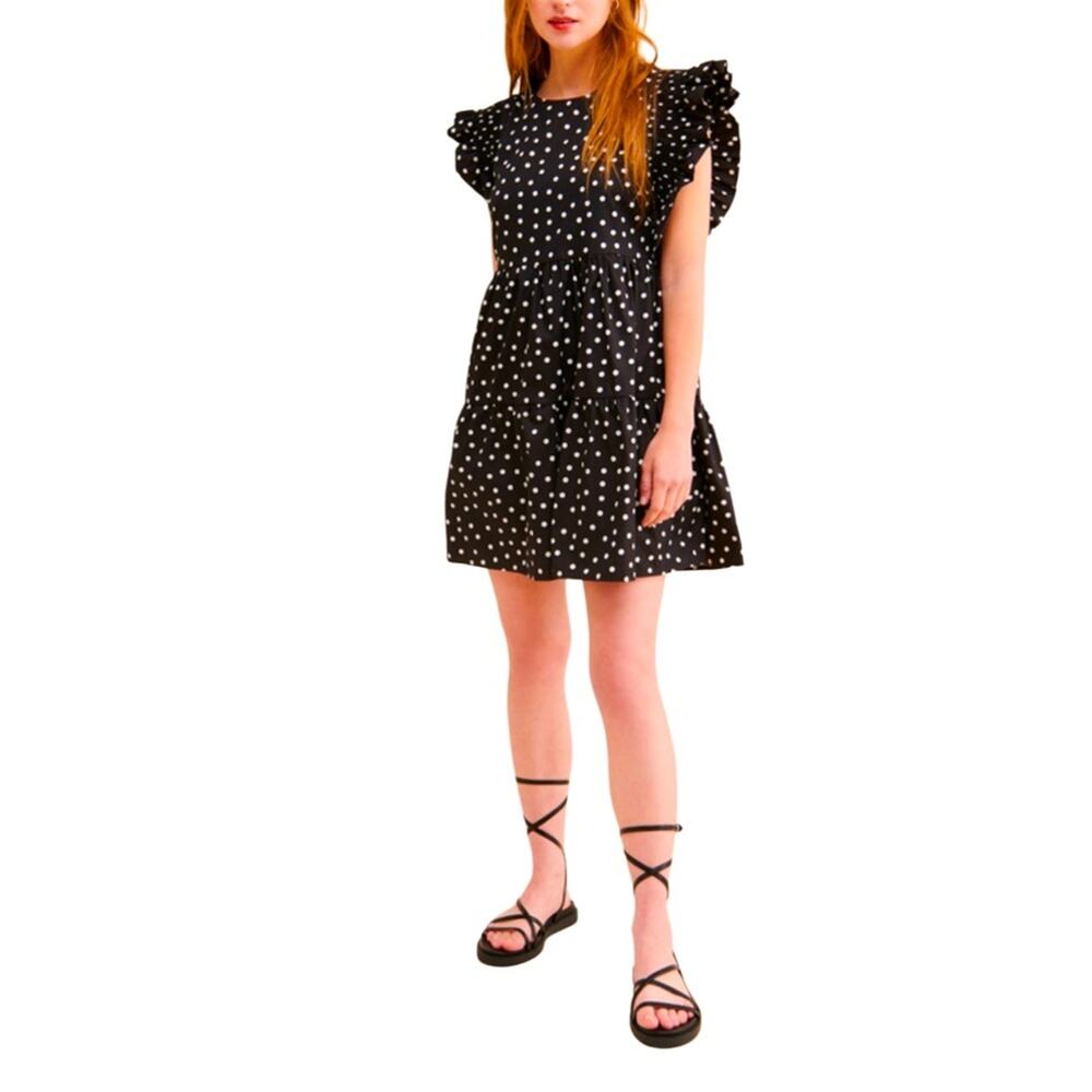 ANNA DAE Polka Dot Babydoll Dress Black/White Size Medium